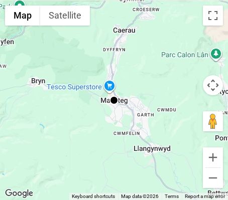 Map of affordable wedding photographer coverage in Maesteg, Bridgend, Wales