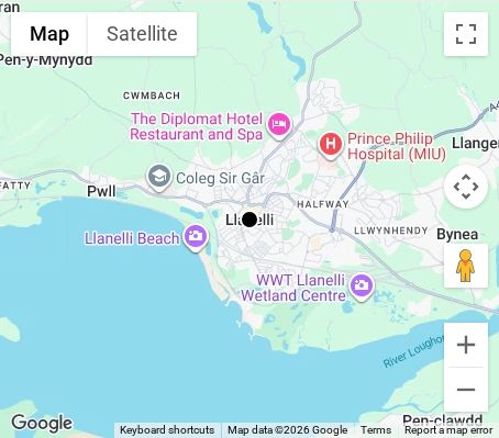 Map of affordable wedding photographer coverage in Llanelli, Carmarthenshire, Wales