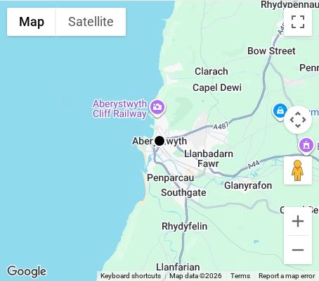 Map of affordable wedding photographer coverage in Aberystwyth, Ceredigion, Wales