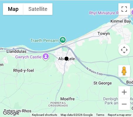 Map of affordable wedding photographer coverage in Abergele, Conwy, Wales