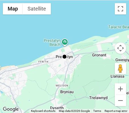 Map of affordable wedding photographer coverage in Prestatyn, Denbighshire, Wales