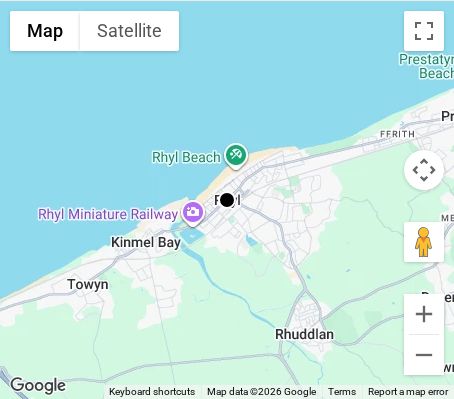 Map of affordable wedding photographer coverage in Rhyl, Denbighshire, Wales