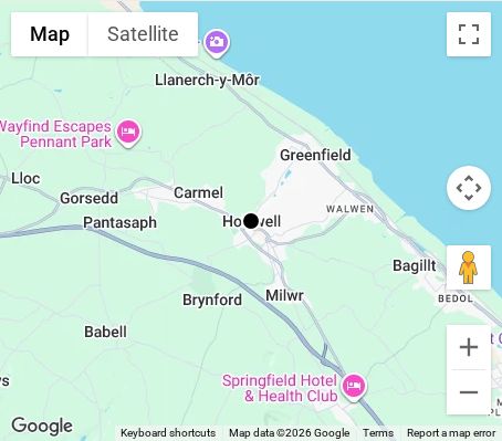 Map of affordable wedding photographer coverage in Holywell, Flintshire, Wales