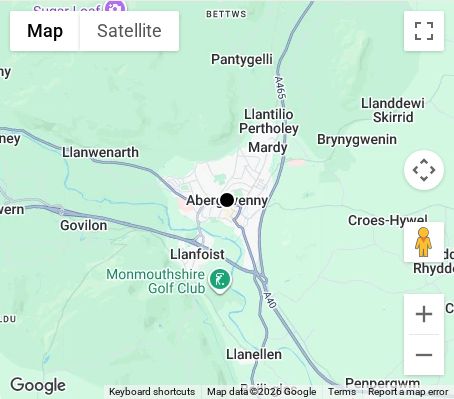 Map of affordable wedding photographer coverage in Abergavenny, Monmouthshire, Wales