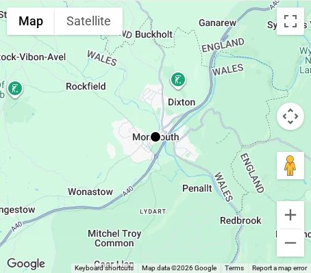 Map of affordable wedding photographer coverage in Monmouth, Monmouthshire, Wales