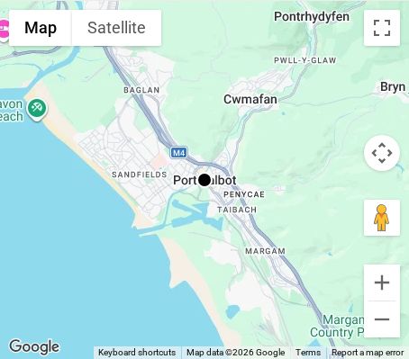 Map of affordable wedding photographer coverage in Port Talbot, Neath Port Talbot, Wales