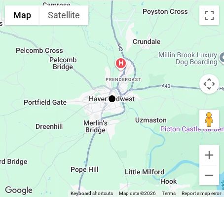 Map of affordable wedding photographer coverage in Haverfordwest, Pembrokeshire, Wales