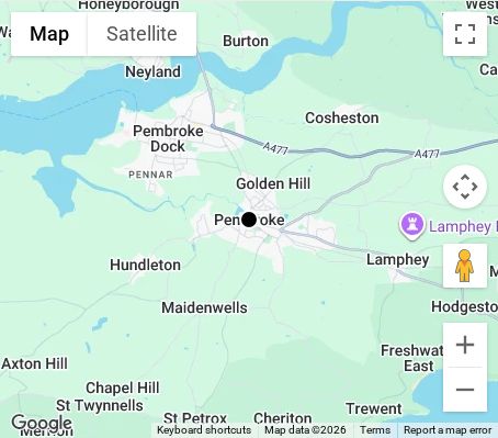 Map of affordable wedding photographer coverage in Pembroke, Pembrokeshire, Wales