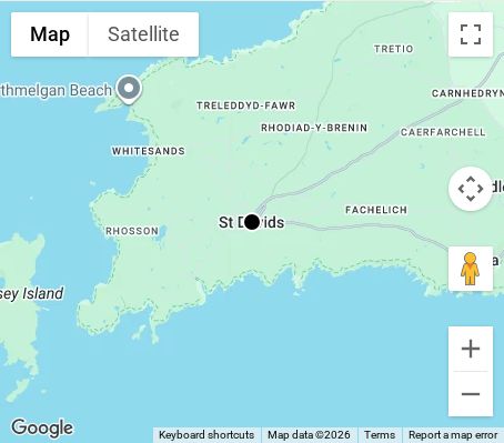 Map of affordable wedding photographer coverage in St Davids, Pembrokeshire, Wales
