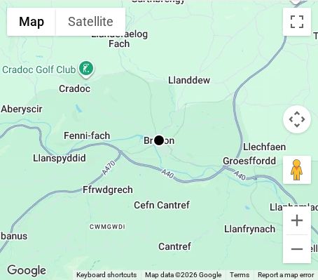 Map of affordable wedding photographer coverage in Brecon, Powys, Wales