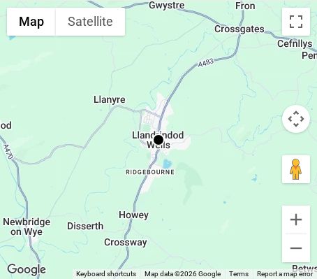 Map of affordable wedding photographer coverage in Llandrindod Wells, Powys, Wales