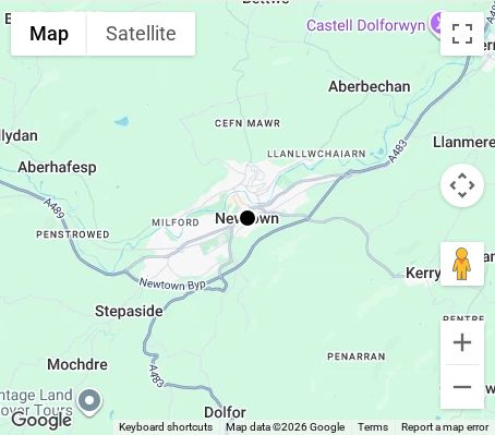 Map of affordable wedding photographer coverage in Newtown, Powys, Wales
