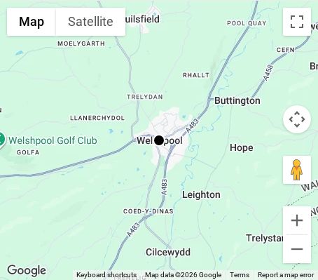 Map of affordable wedding photographer coverage in Welshpool, Powys, Wales