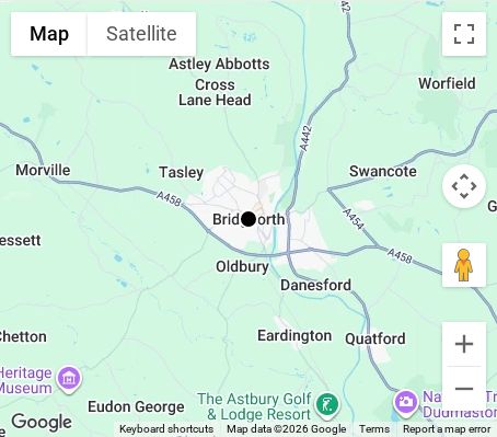 Map of affordable wedding photographer coverage in Bridgnorth, Shropshire, West Midlands