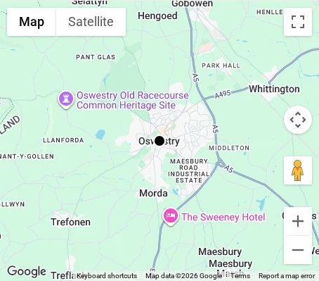 Map of affordable wedding photographer coverage in Oswestry, Shropshire, West Midlands