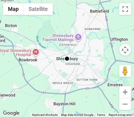 Map of affordable wedding photographer coverage in Shrewsbury, Shropshire, West Midlands