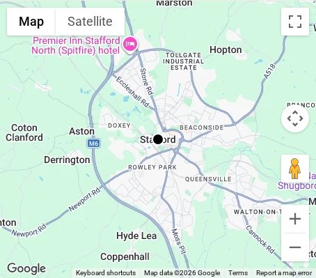 Map of affordable wedding photographer coverage in Stafford, Staffordshire, West Midlands