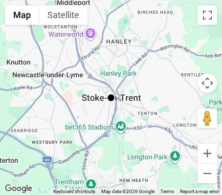 Map of affordable wedding photographer coverage in Stoke-on-Trent, Staffordshire, West Midlands