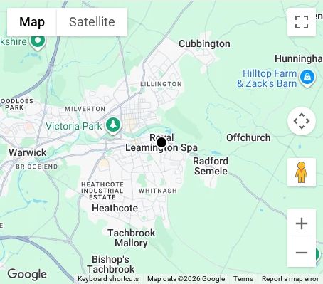 Map of affordable wedding photographer coverage in Leamington Spa, Warwickshire, West Midlands