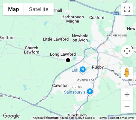 Map of affordable wedding photographer coverage in Rugby, Warwickshire, West Midlands