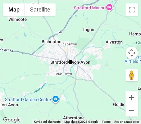 Map of affordable wedding photographer coverage in Stratford-upon-Avon, Warwickshire, West Midlands