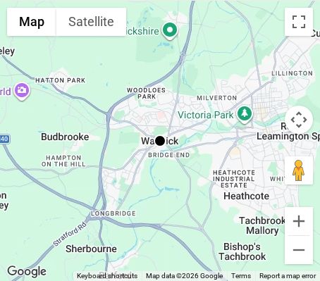 Map of affordable wedding photographer coverage in Warwick, Warwickshire, West Midlands