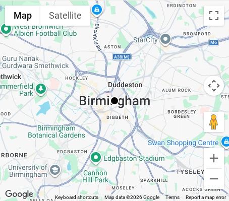 Map of affordable wedding photographer coverage in Birmingham, West Midlands, West Midlands