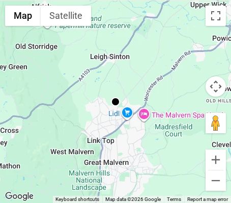 Map of affordable wedding photographer coverage in Malvern, Worcestershire, West Midlands