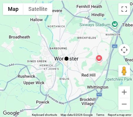 Map of affordable wedding photographer coverage in Worcester, Worcestershire, West Midlands